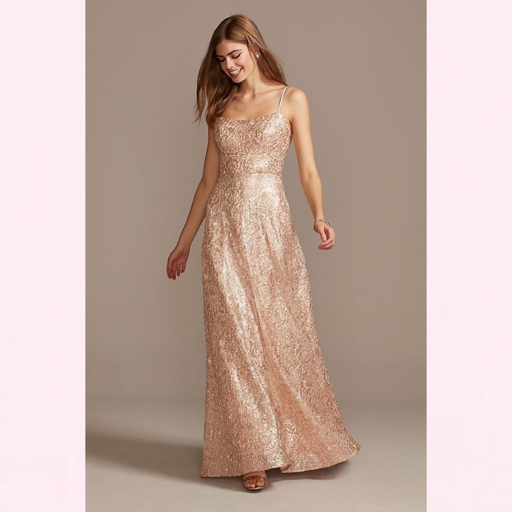 Teeze Me Gold floral corded lace sequin gown prom dress